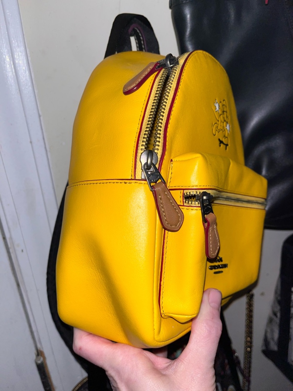 Coach Disney Yellow Leather Mini Backpack with Mickey Skateboard Detail - Picture 3 of 5